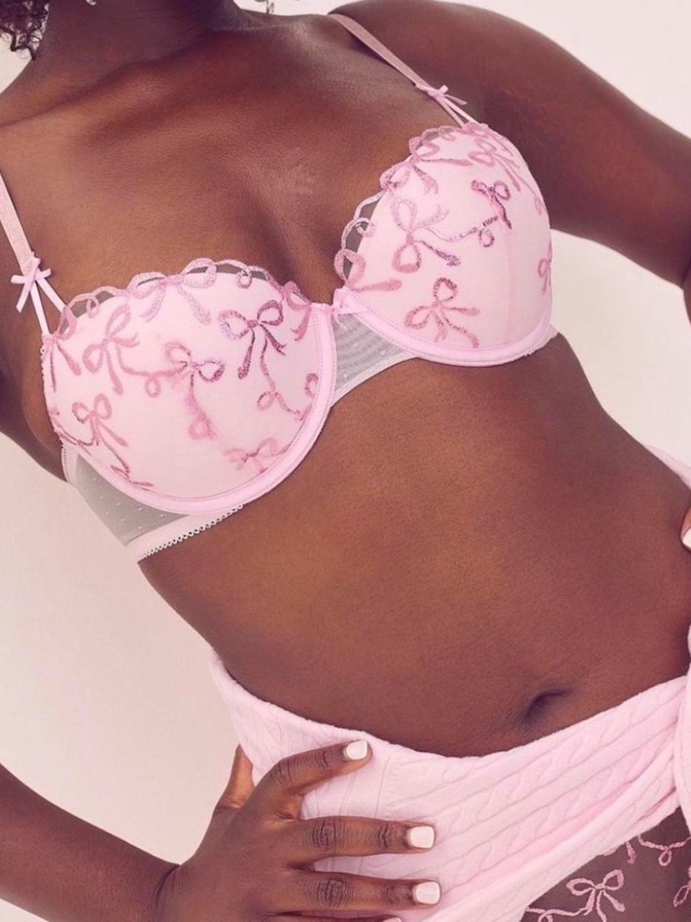PINK X LoveShackFancy pink bows push up bra